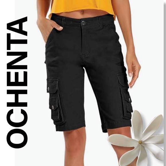 Black Cotton Bermuda Cargo Shorts | Size: 4 - Picture 5 of 16